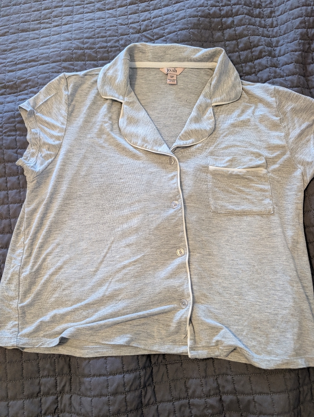 Jo.ah Light Heather Gray Cropped Button Pajama Set